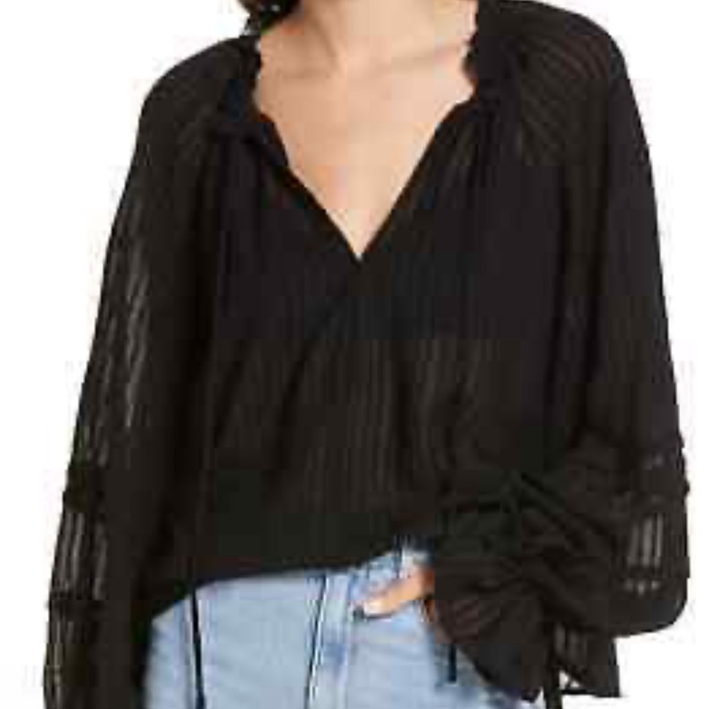 Free People L99816 Womens Black Out of Town Split Neck Blouse Size XL